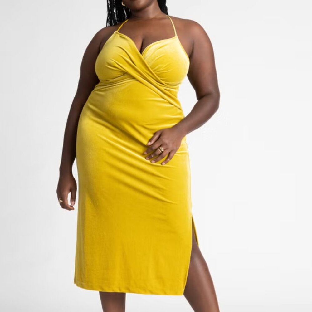 ELOQUII Velvet Midi Dress With Cowl